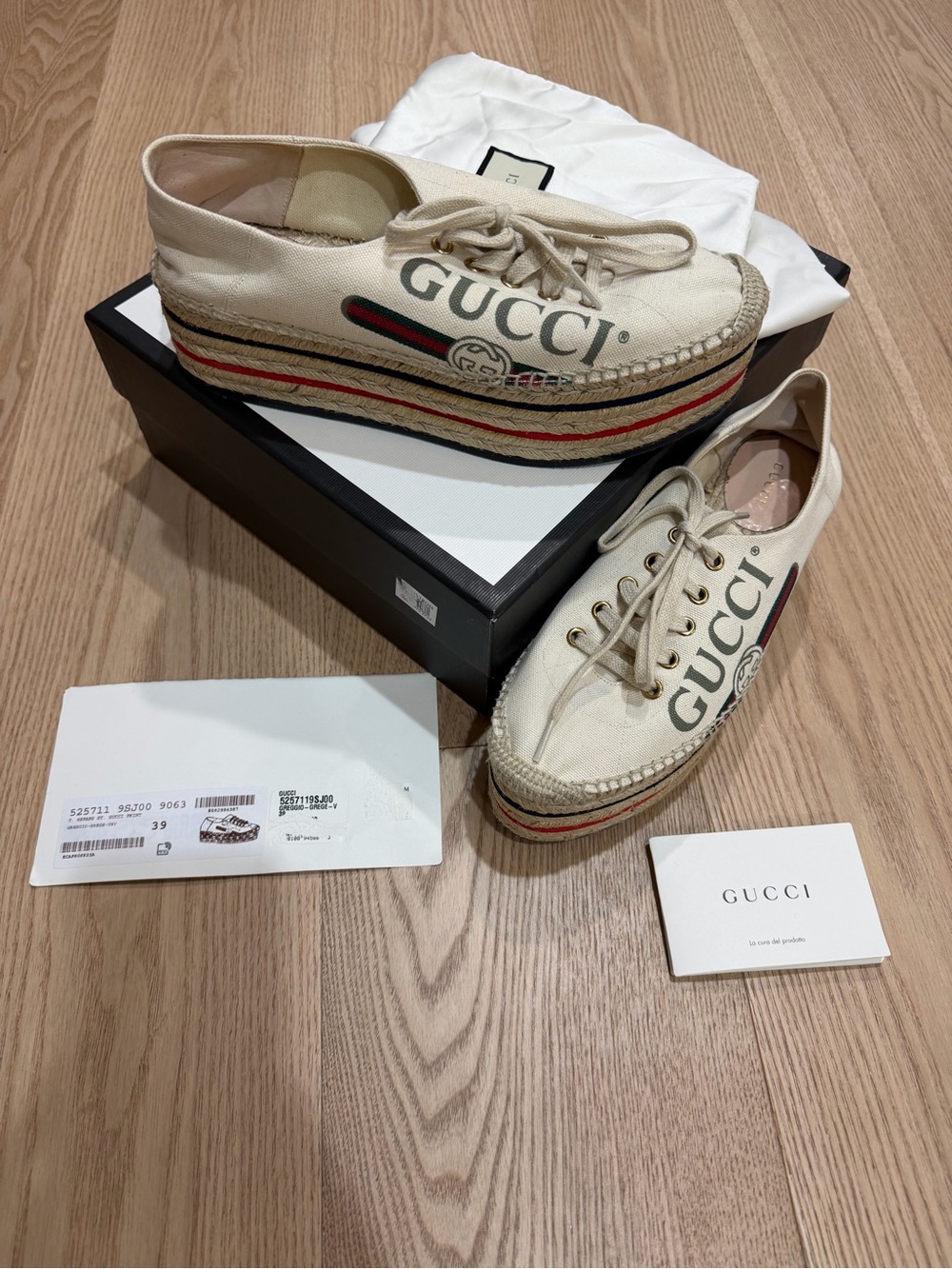 Gucci Ivory Canvas Platform Espadrille Sneakers with Web Stripe